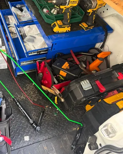 Lockout tool bags, wedges and pumps packed in the van