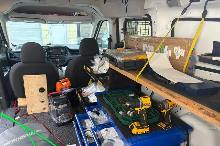 Inside the SOS van: tool chests, drawers of parts and power tools