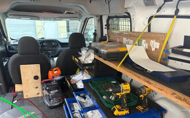 Inside the SOS van: tool chests, drawers of parts and power tools