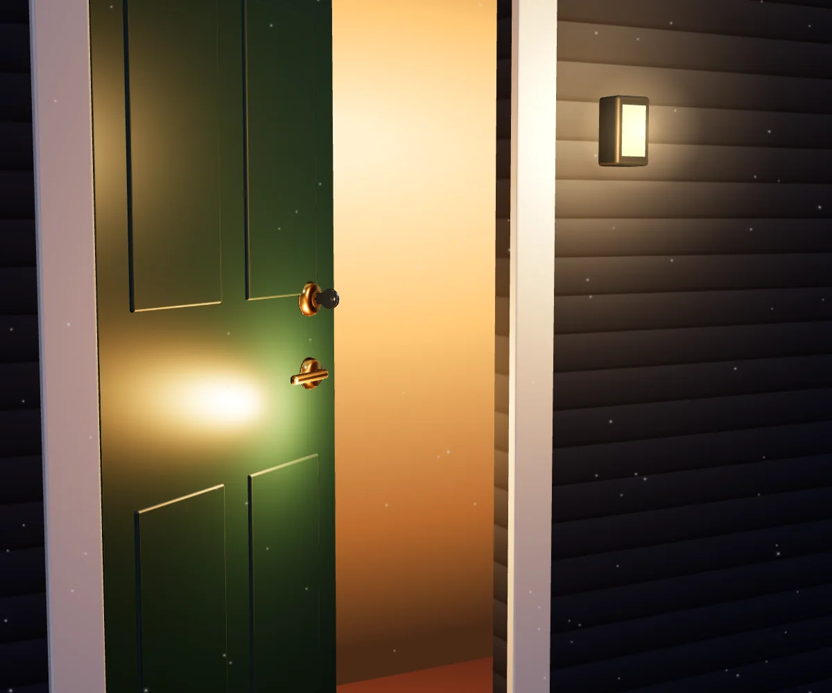 3D illustration of a key lifting the pins inside a front door lock until it opens